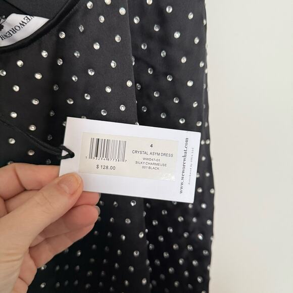 NWT WEWOREWHAT Crystal Asymmetrical Dress in Black Size 4 - Picture 2 of 3